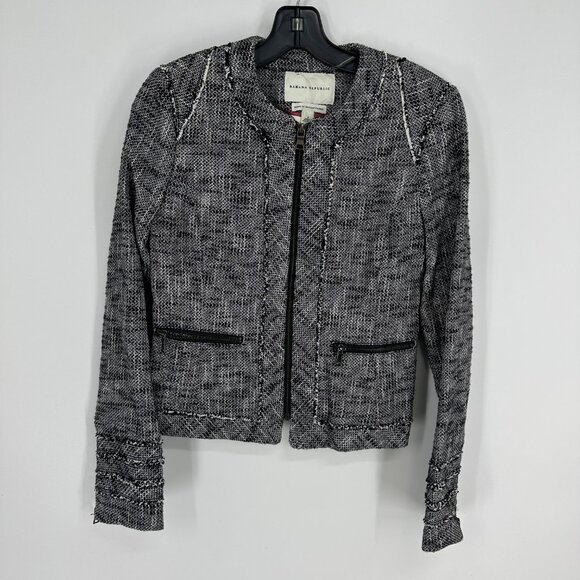 Banana Republic Jackets & Blazers - 3/$25 Banana Republic Tweed Blazer Jacket 2 Fringe Trim Zip Up Collarless Black